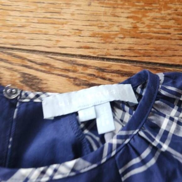 Hill House Adeline Puff Sleeve Mini Nap Dress Navy Plaid - XXS - Picture 3 of 5